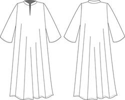This dress technical drawing features detailed and accurate representations of every element, from stitching to silhouette vector