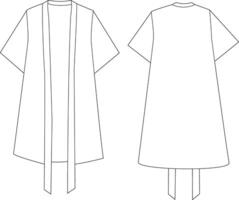 Technical Drawing of Outerwear with Ties for Fashion Design Front and Back View Illustration vector