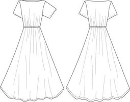 This dress technical drawing features detailed and accurate representations of every element, from stitching to silhouette. Perfect for fashion designers and garment makers, it ensures precise interp vector