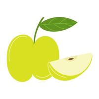 Green Apple with a Slice Showing Crisp White Flesh vector