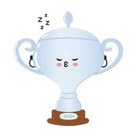 Cute sleeping Silver trophy cup character with a whimsical design. hand drawn cartoon kawaii character illustration icon. Isolated on white background. Silver trophy cup sleeping character vector