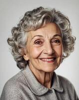 Portrait of Fictional Elderly Woman with Silver-Gray Curls and Hazel Eyes photo