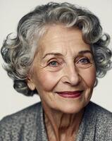 Charming Elderly Woman with Hazel Eyes and Silvery Curls photo