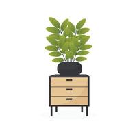 modern side table with a vase with decorative leaves on it flat illustration isolated on white background vector