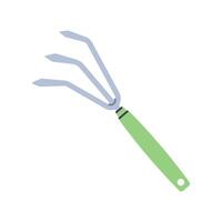 Hand cultivator or rake. Gardening tool. Flat graphic element for spring and summer designs. vector