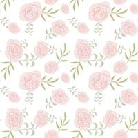 Soft pink roses and green leafy pattern on a white background. vector