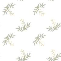 Seamless pattern of delicate green leaves and yellow buds on white background. vector