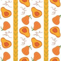Vibrant pumpkin pattern with whimsical autumn designs and vertical borders. vector