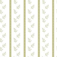 Seamless pattern of olive green leaves on striped background. vector