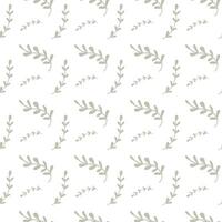 Seamless pattern of gray leafy branches on white background. vector