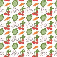 Colorful vegetable pattern with tomatoes, cabbages, carrots, and cucumbers. vector