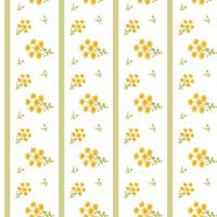 Bright yellow floral pattern with green stripes on white background. vector