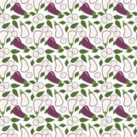 Eggplant and fig pattern with leaves in a seamless design. vector