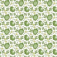 Green cabbage and zucchini seamless pattern on white background. vector