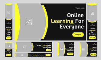 Daily learning for everyone web set banner design, online education web bundle banner design for social media post, fully customizable eps 10 file format vector