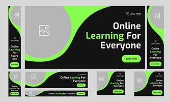 Customizable online education web set banner design for social media post, daily learning web bundle banner design, editable eps 10 file format vector