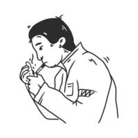 black line art illustration of a man with lighter vector