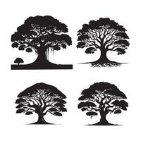 High-Quality Banyan Tree Silhouettes in Black vector
