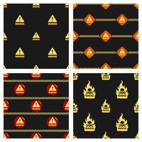 a collection of seamless patterns with warning sign with various style.suitable for building projects or those relating to safety or chemical issues vector