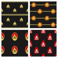 a collection of seamless patterns with warning sign icons.suitable for building projects or those relating to safety or chemical issues vector