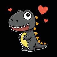 dinosaurs with red heart for valentine illustration with black background vector