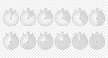 Set glass stopwatches designed with simple details. Time, deadline, morning, time to work. Save your time concept, timer. Flat design vector