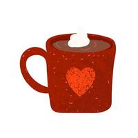 Colorful Illustration of Cocoa in a Red Mug with a Heart Isolated on White Background vector
