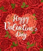 Colorful Valentines Day Greeting Card with Illustration of Red Rose and Handwriting Lettering - Happy Valentine's day vector