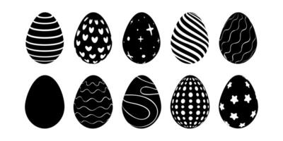 Black and white silhouettes, Easter eggs with various patterns, vector