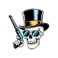 Illustration of skull head with a gun for tshirt design vector