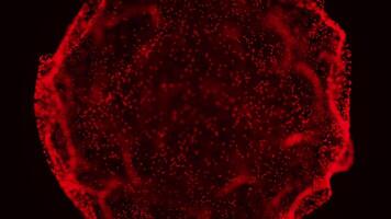 intenso abstrato vermelho partícula esfera com dinâmico brilho e profundidade video