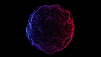 Vibrant abstract sphere made of glowing particles with blue and red gradient video