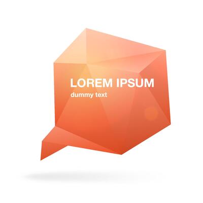 Orange volumetric speech bubble or balloon with place for text, quote, phrase or message. Trendy design element isolated on white background. Bright colored illustration in geometric style