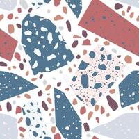 Terrazzo geometric texture. Seamless pattern with colorful splinters or sprinkles scattered on white background. Creative illustration for backdrop, textile print, wrapping paper, flooring. vector