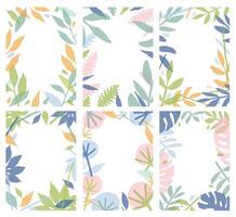 Bundle of vertical natural backgrounds decorated with colorful leaves. Collection of floral card templates with tree foliage. Set of creative frames. Modern illustration in flat style vector