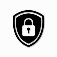 Icon or symbol of a shield with a closed padlock. Sign lock on a white background. Art illustration. vector