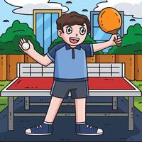 Table Tennis Player with Racket and Ball Colored vector