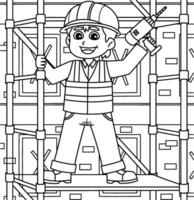 Construction Worker on a Scaffolding Coloring Page vector