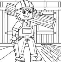 Construction Worker Lifting a Log Coloring Page vector