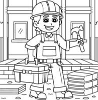 Construction Worker with Toolbox Coloring Page vector