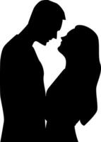 Profiles of silhouettes of a man and a woman hugging. vector