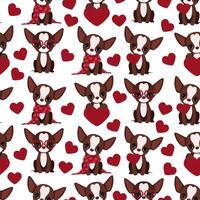 Chihuahua with hearts in a seamless pattern for Valentine's Day vector
