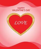 Happy Valentines card concept with beautiful gold heart frame vector