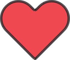 red heart stitched along the contour with black threads without background vector