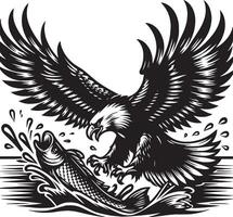 Silhouette eagle swooping to catch illustration on white background vector