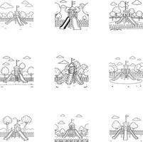 set of funny playground scene hand drawn illustration for kids coloring page vector
