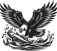Silhouette eagle catch fish illustration isolated on white background vector