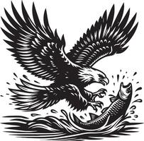 Silhouette eagle catch fish illustration isolate on white background vector