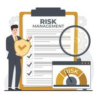 Risk management concept. illustration in flat style. Businessman with clipboard. vector