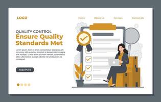 Iso certification Landing page template for quality control and ISO 9001 certification, designed vector